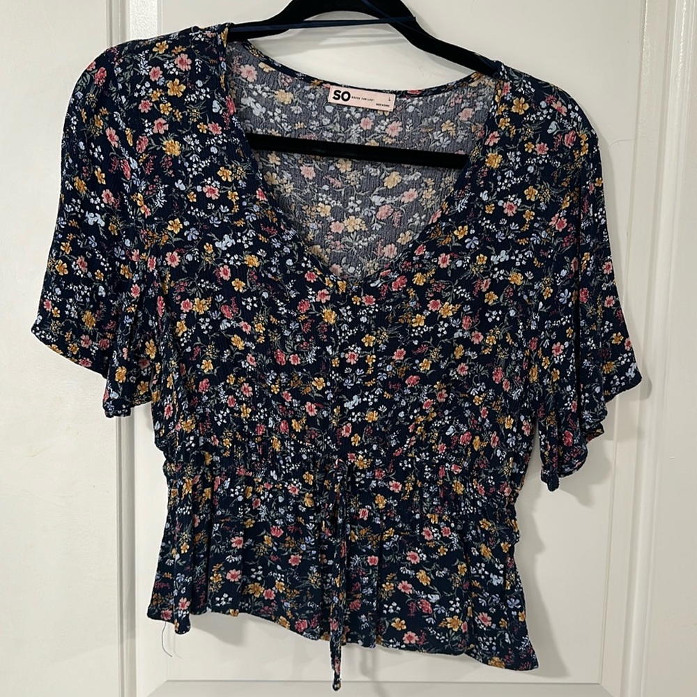 SO Floral Print Women's Top - Navy, Pink, Yellow